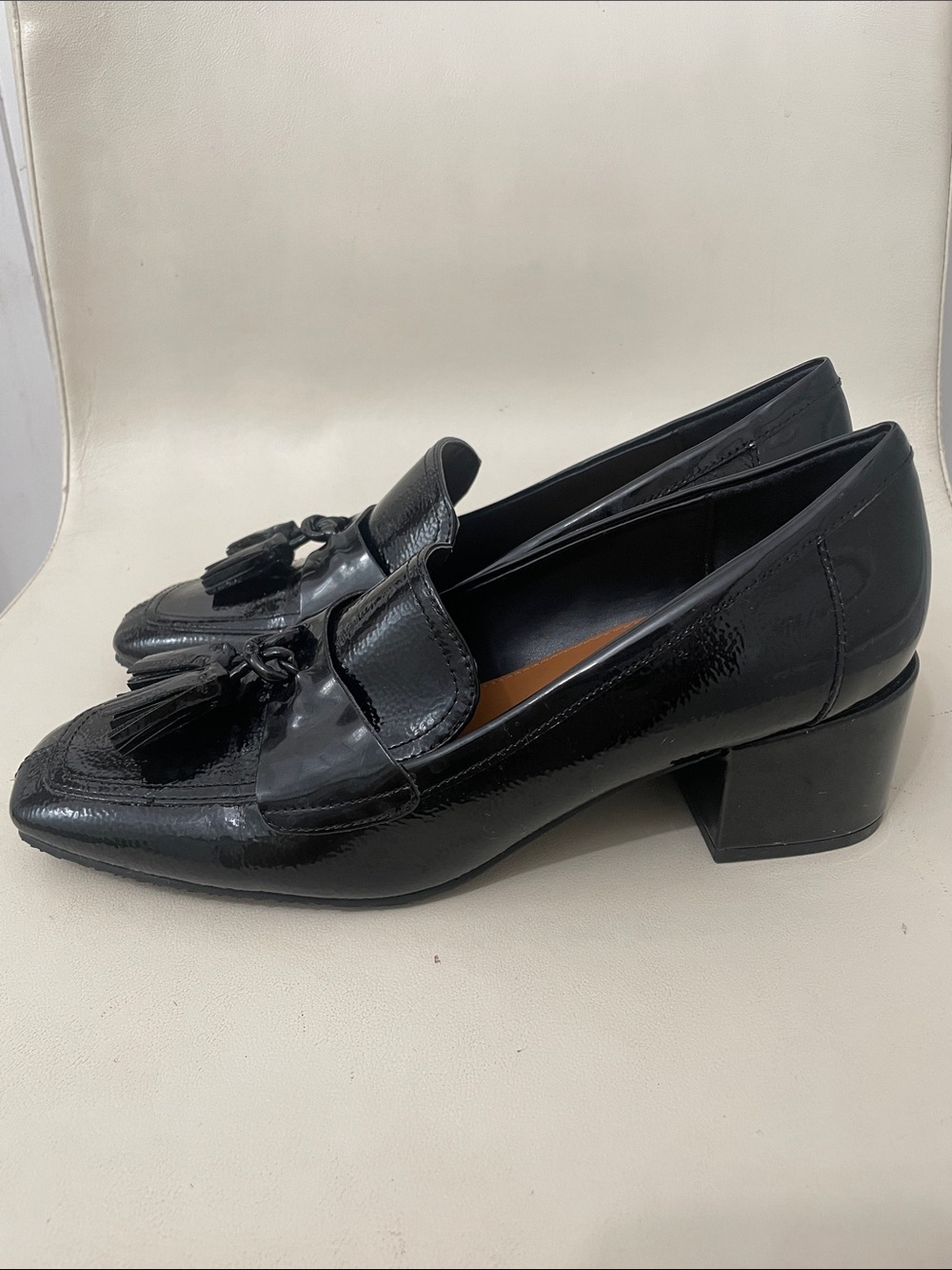 Donald J. Pliner Black Patent Leather Tassel Loafers